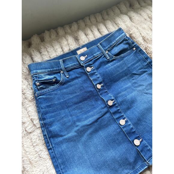MOTHER High Waist Denim Skirt Size 27 Button Front Mini Blue Moon Wash - Picture 3 of 9